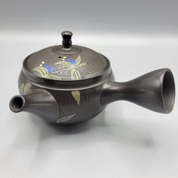 Japanese Kyusu Teapot Bellflower Design Tokoname Ware Ceramic Floral Design - Picture 1 of 16